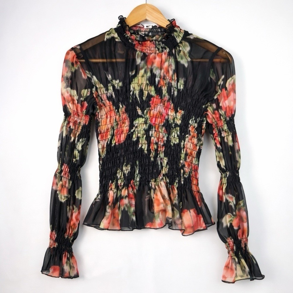 Steve Madden Top Womens Large Fairy Whimsigoth Sheer Dark Floral Romantic Layer